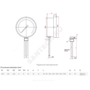 Термометр биметаллический Дк100 радиальный 160С БТ-52.211 Росма