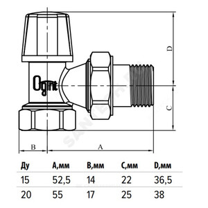 Клапан запорный для радиатора Ру10 ВР угловой Ogint